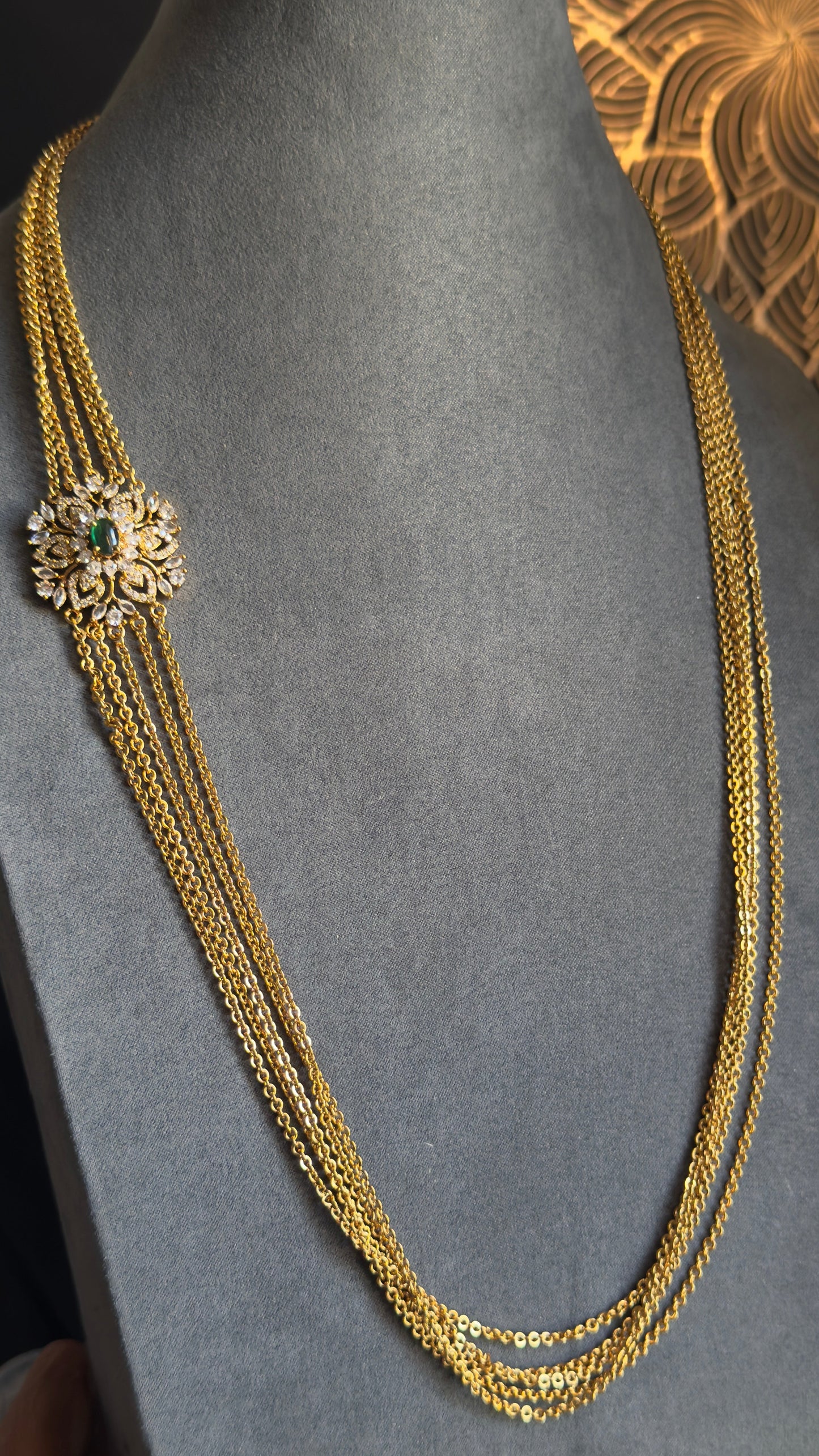 AD Side Pendant Emerald Raani Haar Indian Long Necklace