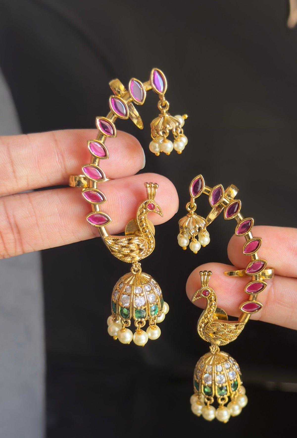Earcuff Jhumka wrap  model Peacock-Inspired Top jhumki Indian fusion Earrings
