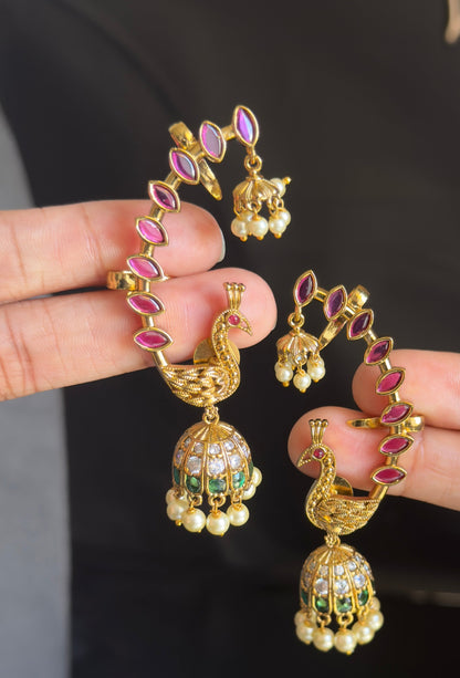 Earcuff Jhumka wrap  model Peacock-Inspired Top jhumki Indian fusion Earrings
