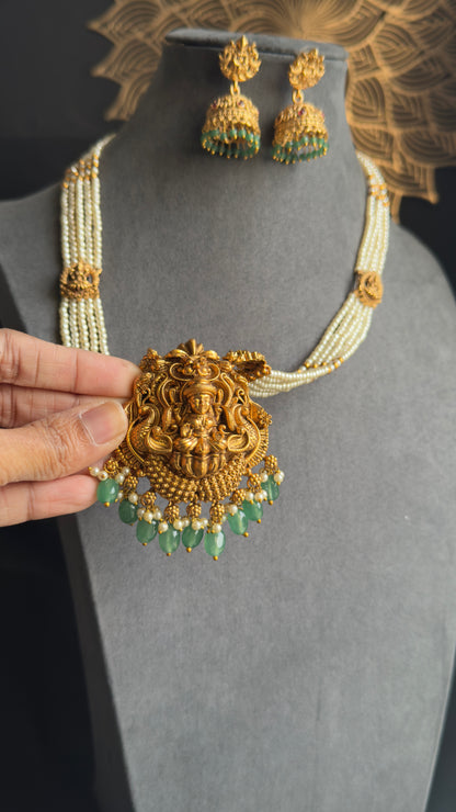 Lakshmi Pearl South Indian Long Temple Necklace – Temple Jewellery