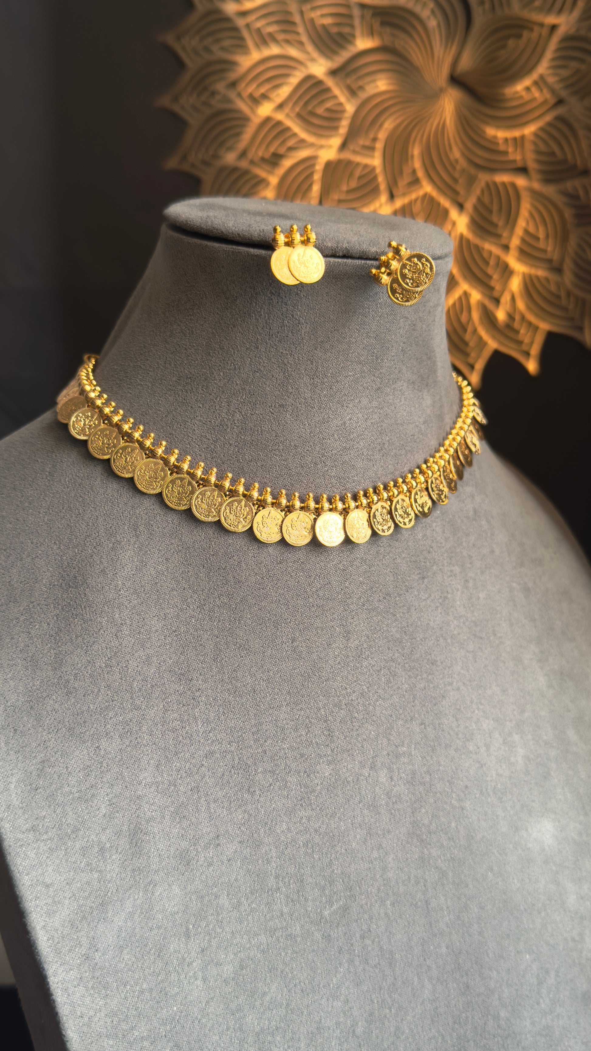 Gold coin necklace with coin earrings south indian jewellery uk