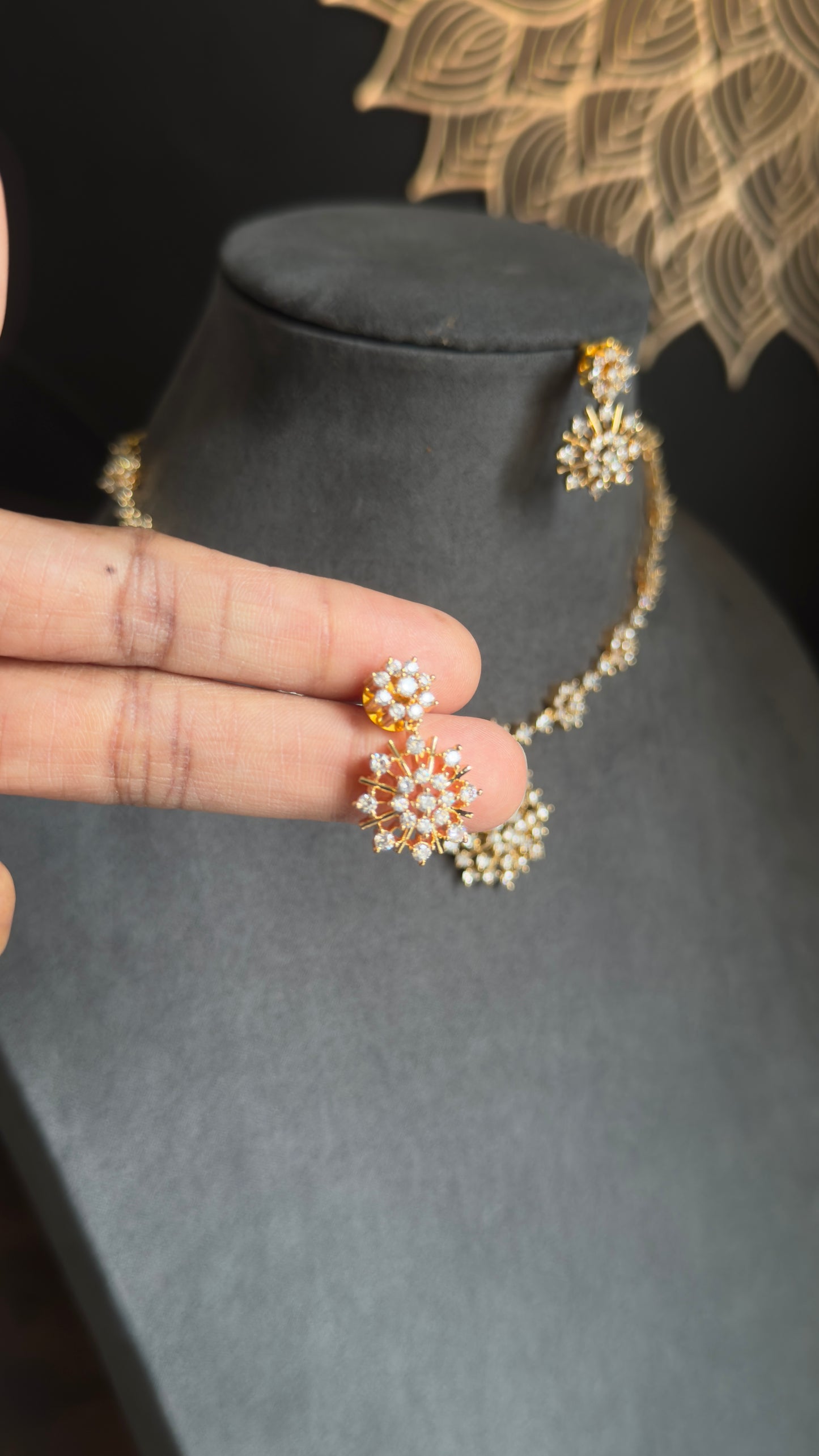 American Diamond Gold Pendant Necklace drop Earrings