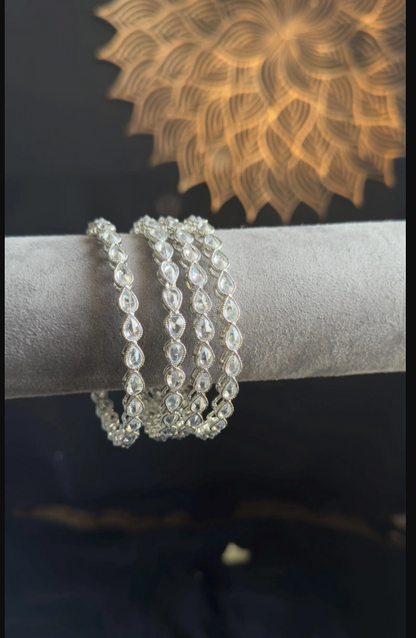 Rhodium Silver  Reverse AD Kundan Bangle | Indian & Pakistani