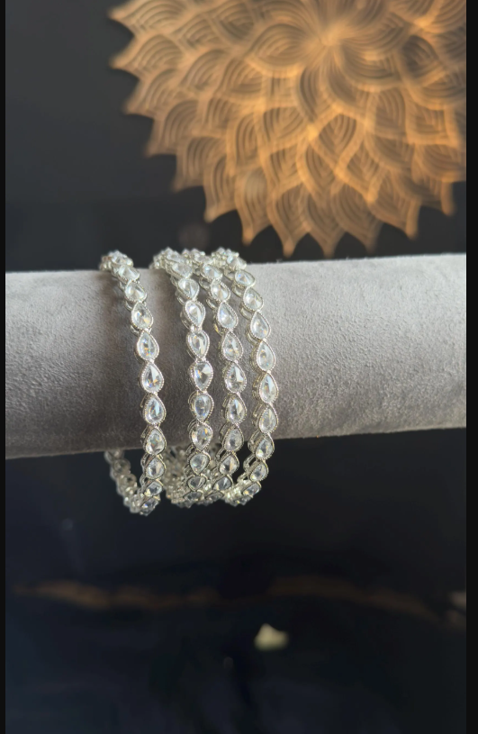 Rhodium Silver  Reverse AD Kundan Bangle | Indian & Pakistani