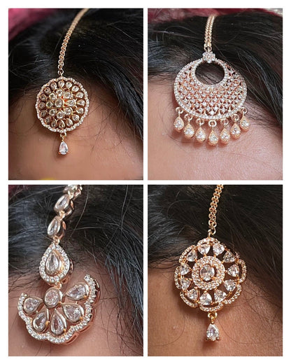 Rose Gold American Diamond Tikka | Forehead Jewelery