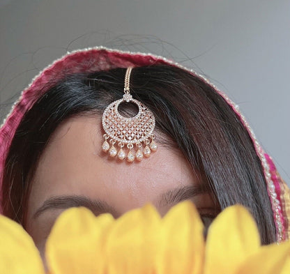 Rose Gold American Diamond Tikka | Forehead Jewelery