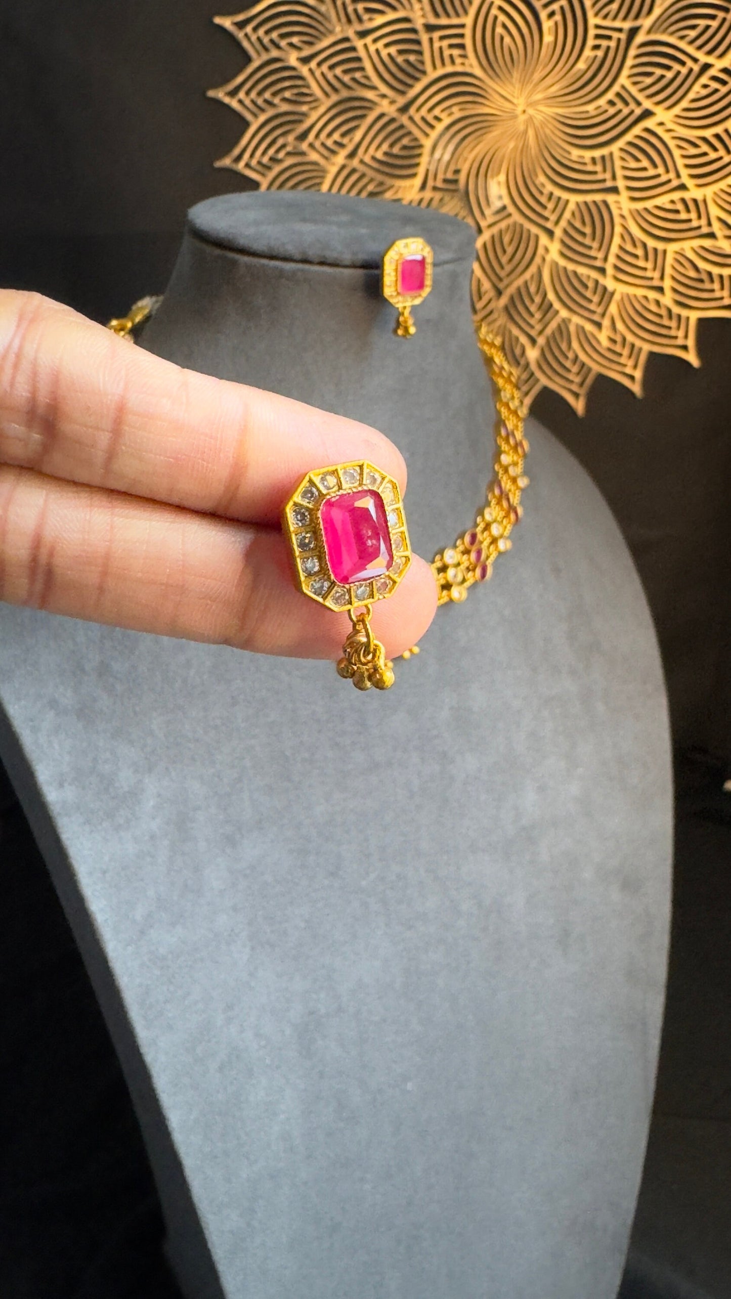 3 Layer Gold-Plated  Ruby Kemp Necklace Set - FUSION