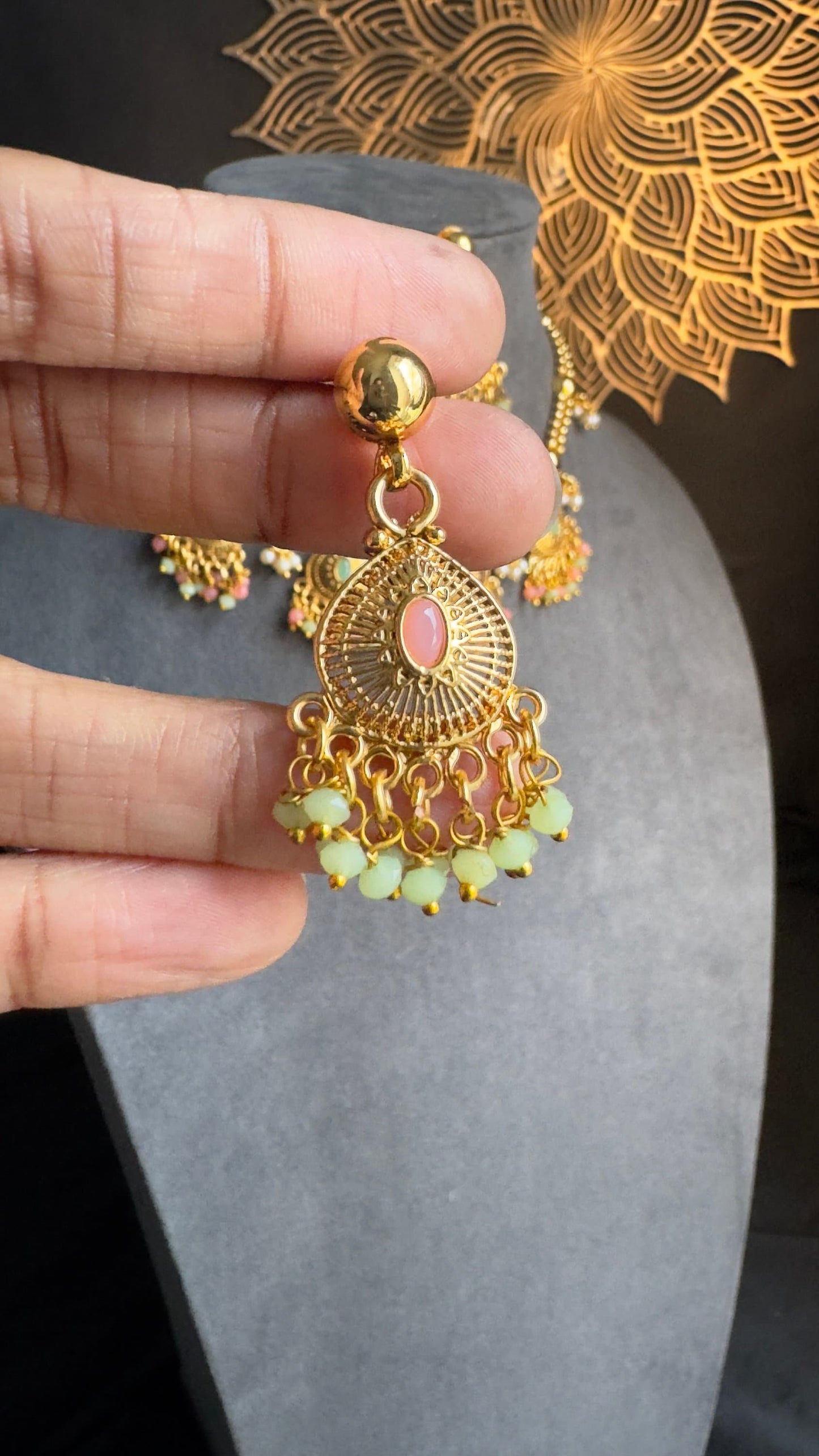 Pastel Gold Rajwadi Choker with Danglers - BOLLYWOOD