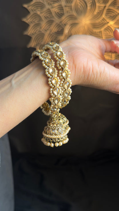 Trendy Jhumka Bangle with Reverse AD Stones and Pearl Beads - Indian & Pakistani Jewelry