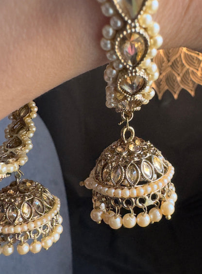 Trendy Jhumka Bangle with Reverse AD Stones and Pearl Beads - Indian & Pakistani Jewelry