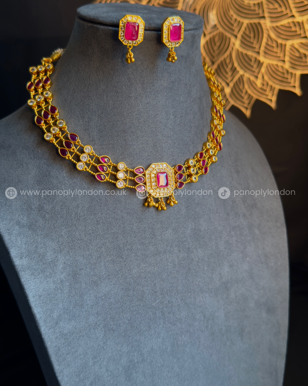 3 Layer Gold-Plated  Ruby Kemp Necklace Set - FUSION