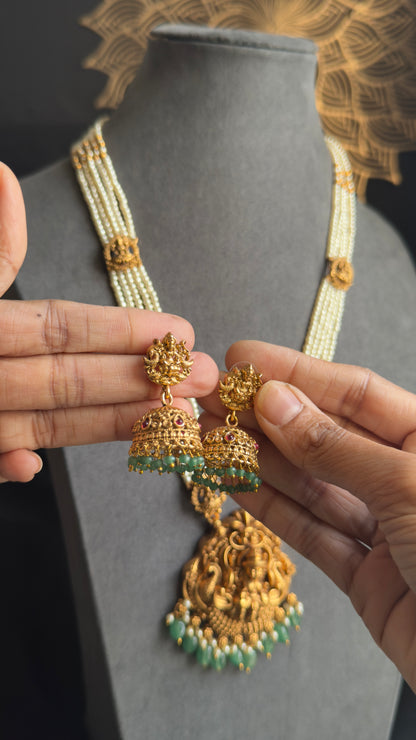Lakshmi Pearl South Indian Long Temple Necklace – Temple Jewellery