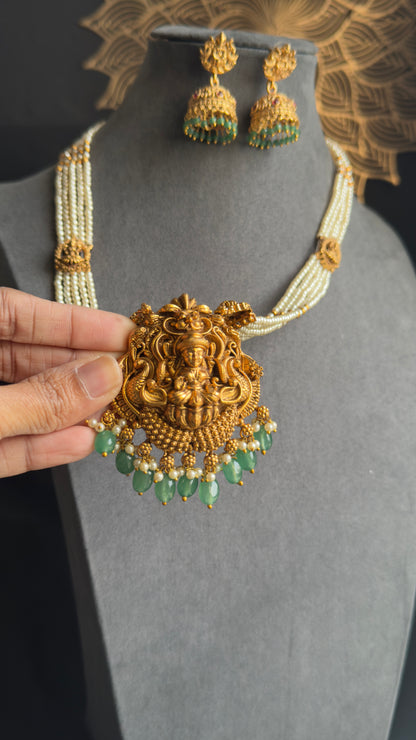 Lakshmi Pearl South Indian Long Temple Necklace – Temple Jewellery