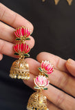 pink lotus South Indian jhumka earrings