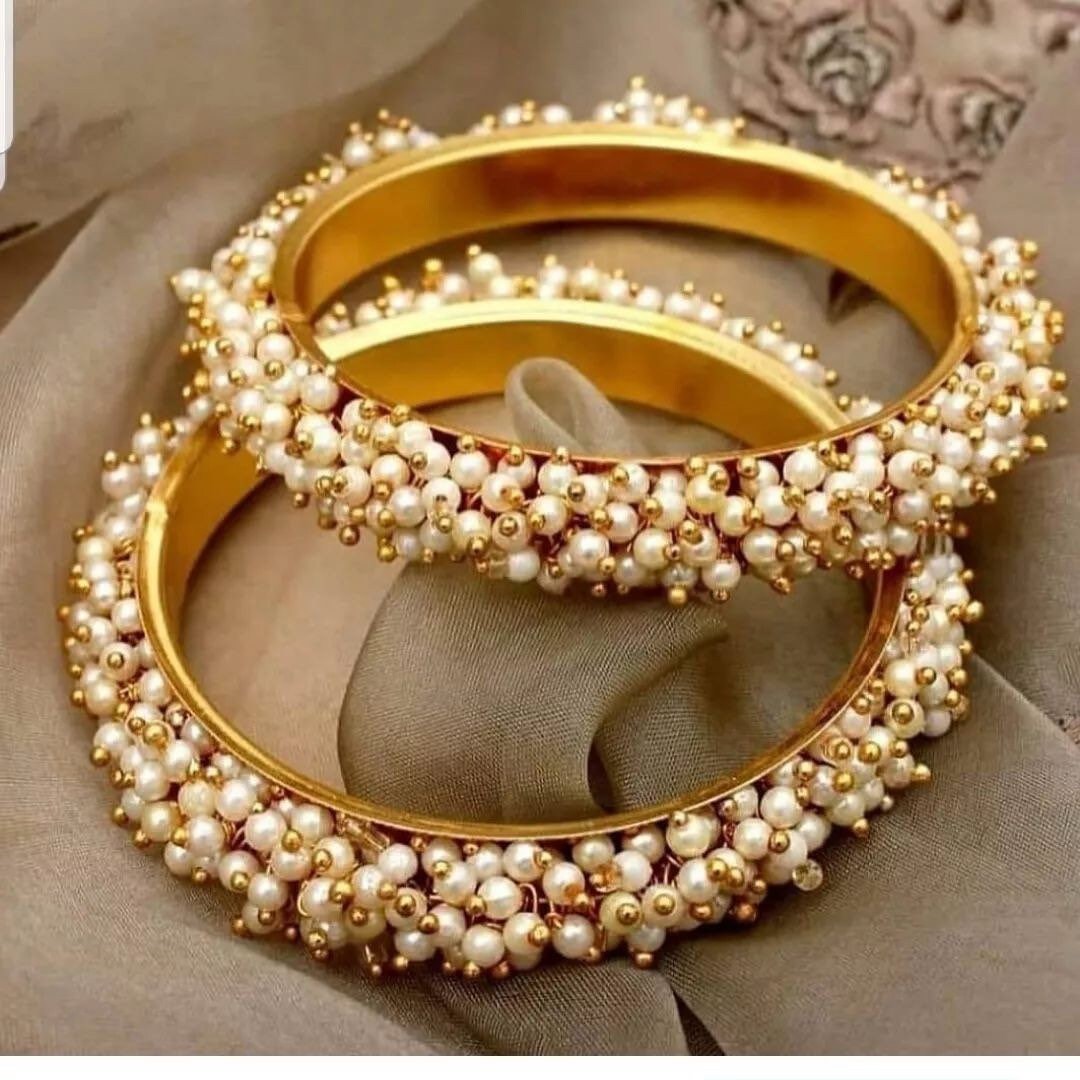 PANOPLY Cluster pearl elegant bangle with silk thread-look alike bangle set/kundan polki pooth ganthan kangan kada kara bangles bracelets