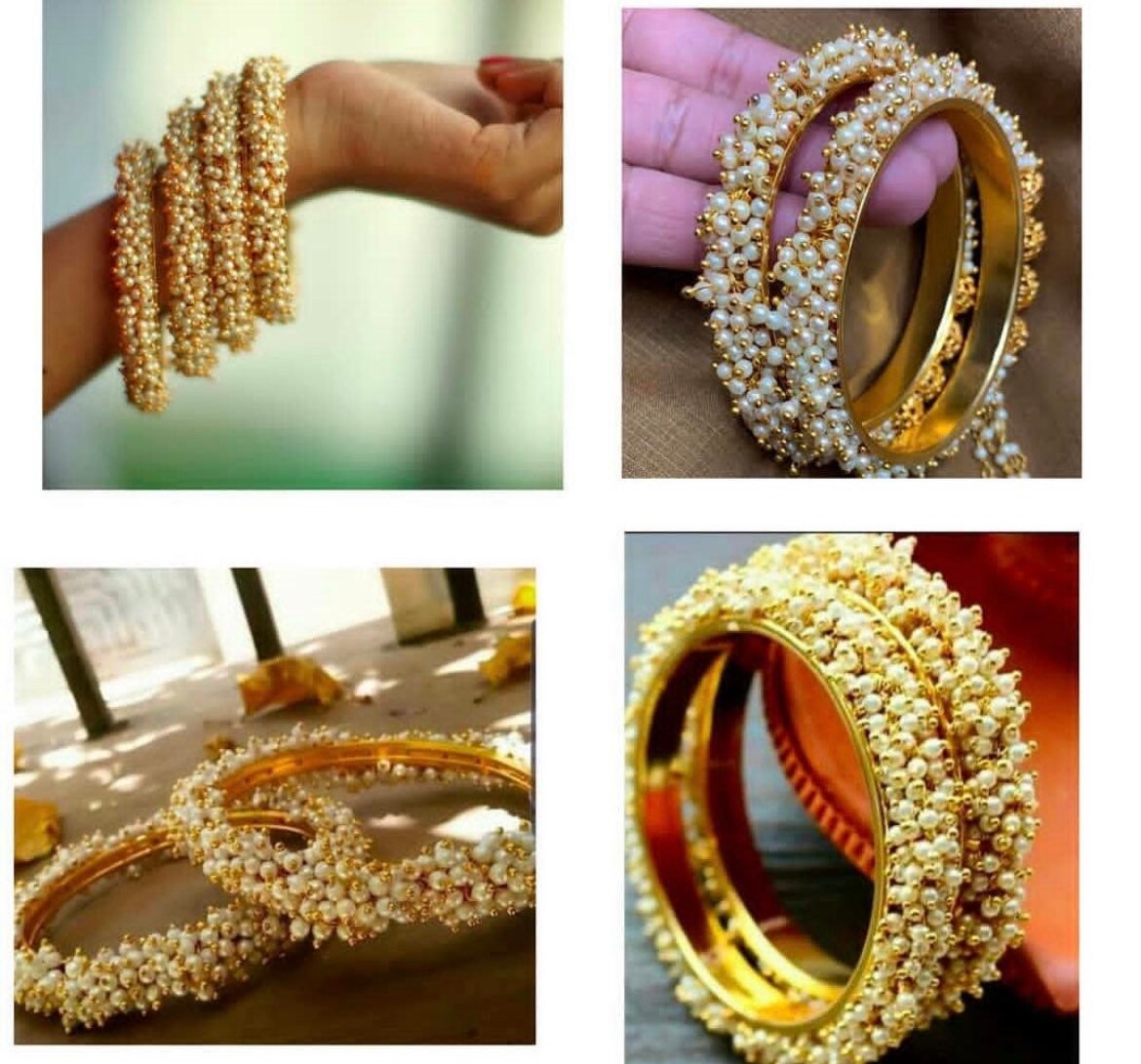 PANOPLY Cluster pearl elegant bangle with silk thread-look alike bangle set/kundan polki pooth ganthan kangan kada kara bangles bracelets