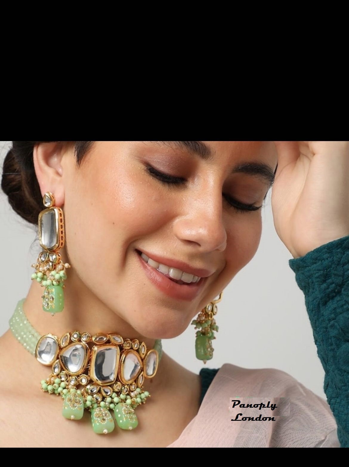 PANOPLY Indian High Quality Kundan Beads Back Meenakari Choker Set/pakistani jewellery/kundan necklace/indian jewellery for women