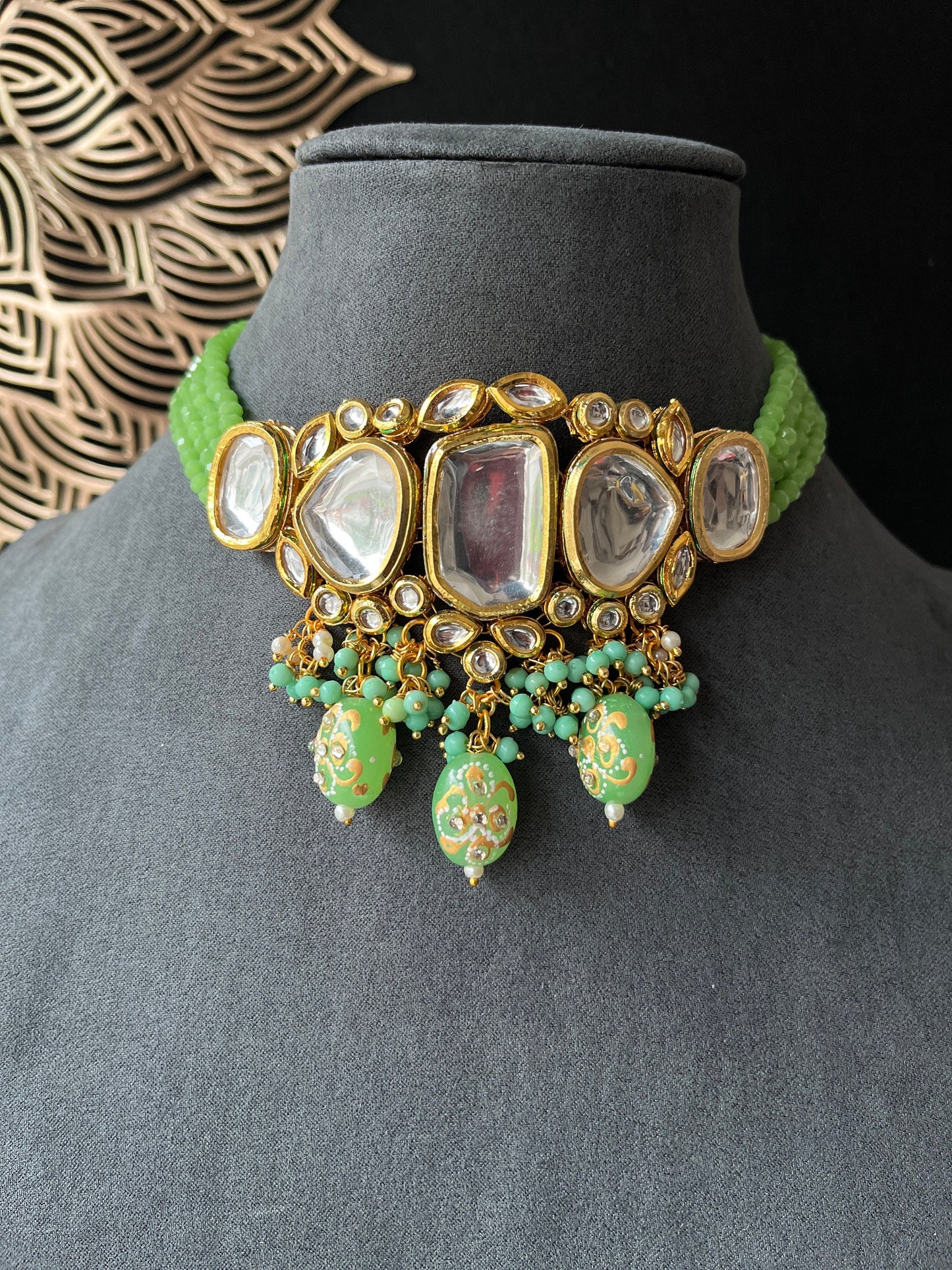 PANOPLY Indian High Quality Kundan Beads Back Meenakari Choker Set/pakistani jewellery/kundan necklace/indian jewellery for women
