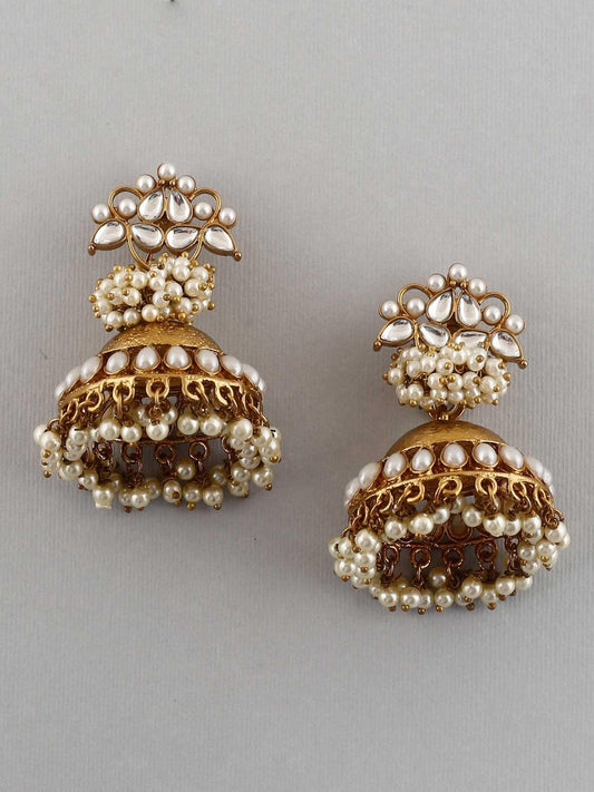 PANOPLY  Bollywood Ivory hastha dome shaped jhumki earring/ Indian Earrings/ pearl  jhumka /Pakistani Earrings/bollywood Earrings/ Indian je