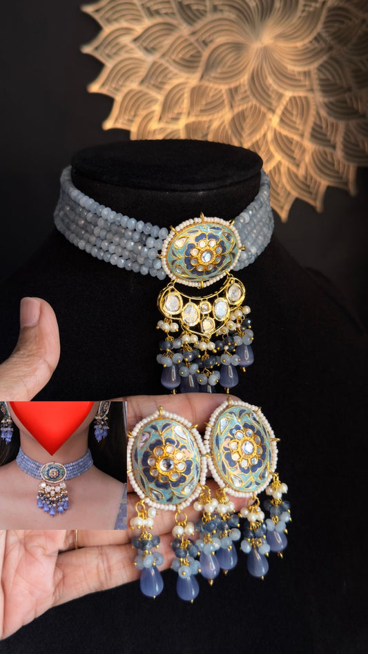 PANOPLY  Gold plating polki and meenakari work choker Kundan set/Rajasthani jewelery/pakistani jewellery/kundan necklace/indian jewellery