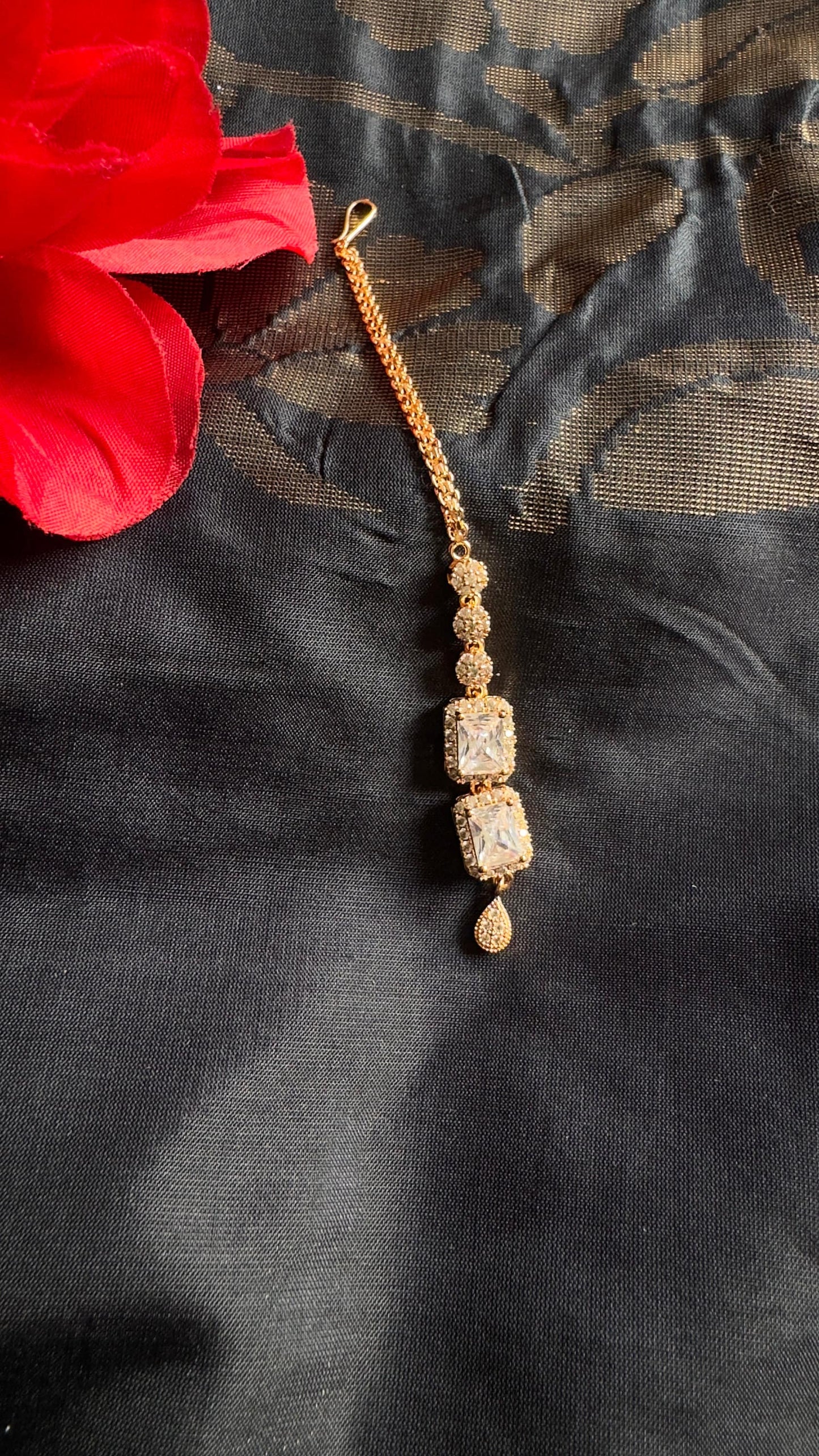 PANOPLY Dainty Rose gold American Diamond tikka Rose Gold Tikka | maang tikka |Indian jewellery