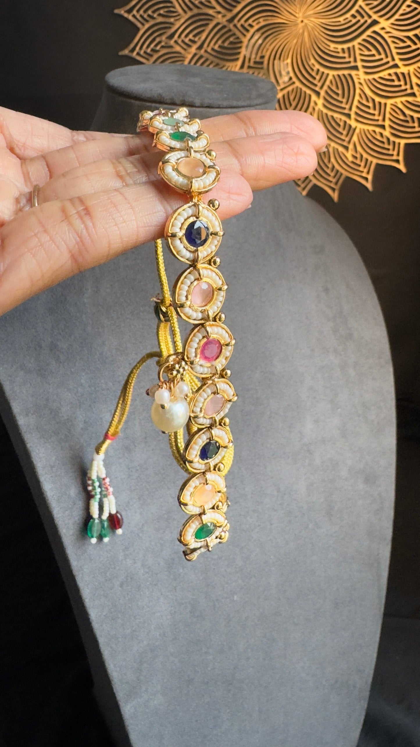 PANOPLY  Gold Matt rajwadi traditional choker Jewellery Set studded with pearl beads | Polki Bollywood jewelery/pakistani jewelry/indian