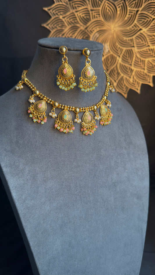 PANOPLY  Matt gold rajwadi traditional choker Jewellery Set with danglers | Bollywood jewelery/pakistani jewelry/indian