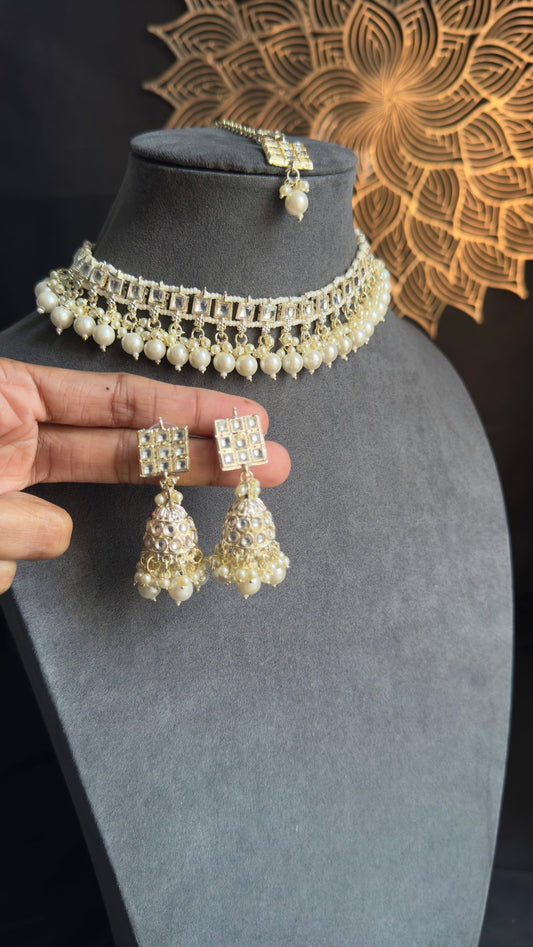 PANOPLY  Dabi kundan choker set | pearl Kundan Choker/ Bollywood jewellery/ Indian Pakistani choker set/ white Pearl choker for women