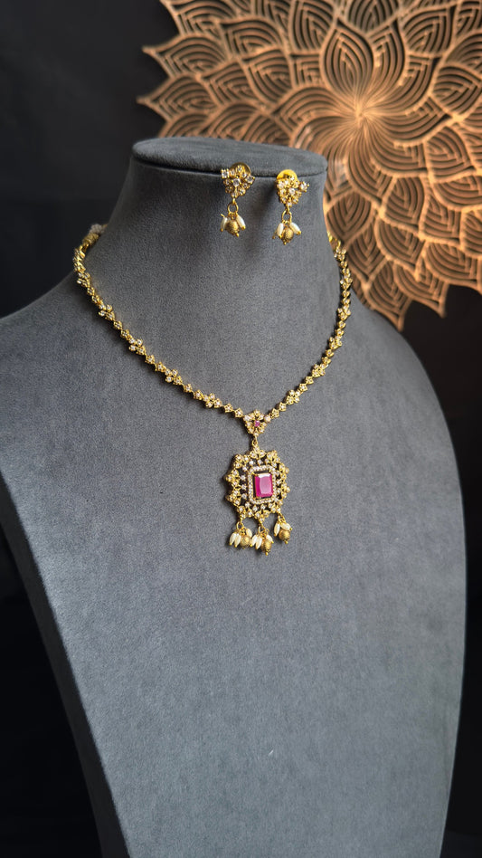 PANOPLY  Ruby pendant chain Set/temple jewel/indian antique set/traditional jewel/indian jewellery/ gold pendant chain