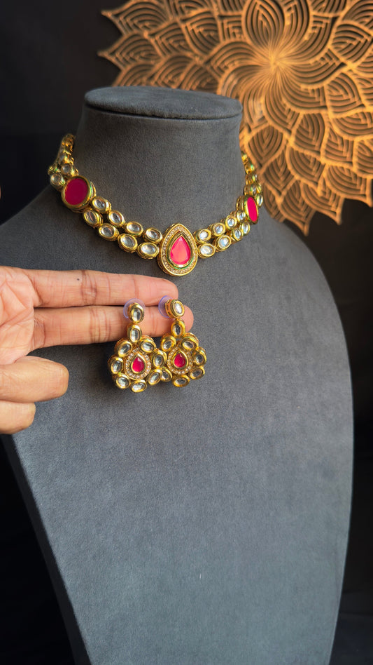 PANOPLY  High quality AD studded Kundan Beads Back Meenakari Choker Set/pakistani jewellery/kundan necklace/indian jewellery for women