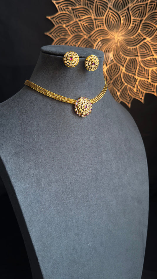 PANOPLY Minimal South Indian kemp Gold-Plated Choker Set/temple jewel/indian antique set/traditional jewel/indian jewellery/kemp jewellery