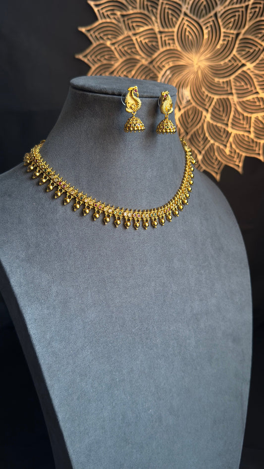 PANOPLY Swan inspired Kemp South Indian kemp Gold-Plated necklace jhumka/temple jewel/indian antique set/traditional jewel/indian jewellery