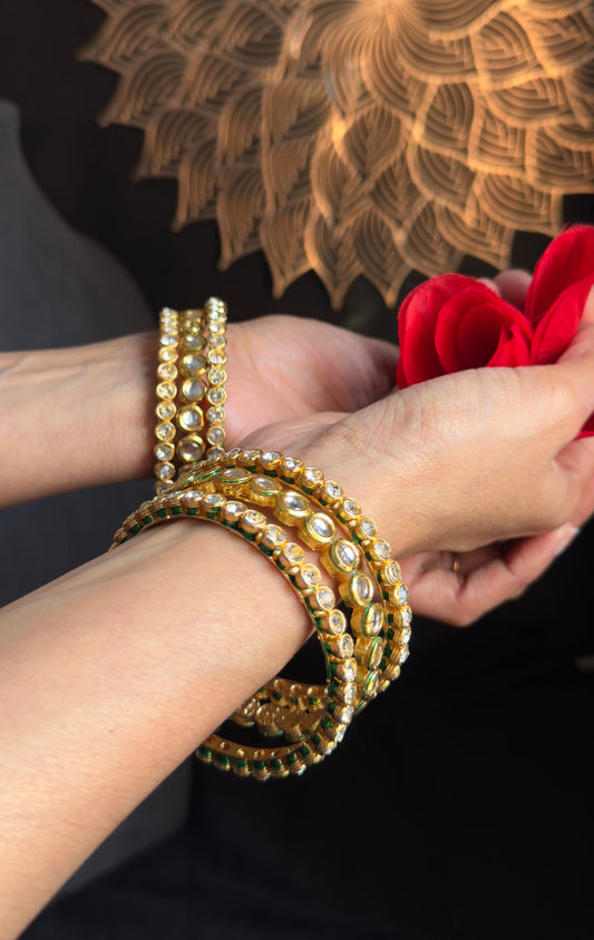 PANOPLY Kundan Bangle |Traditional Indian wedding jewellery,Gold tone kundan jewellery, Gold polish bangles Latkan Bangles